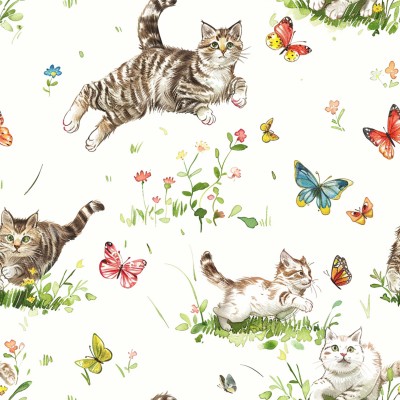 Cat Chasing Butterflies Bed Sheets