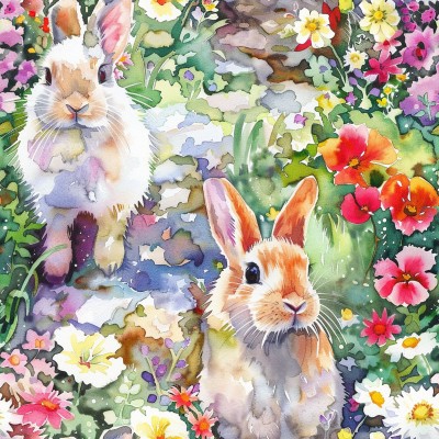 Tailored Bunny Bed Sheets | AI Watercolor Art + Free Edits