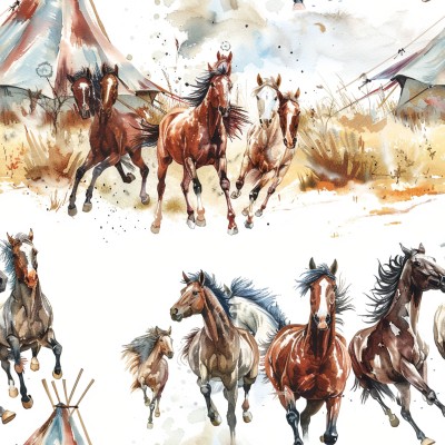 Bespoke Mustang Bed Sheets | AI Watercolor Art + Free Edits