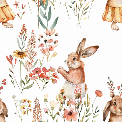 Playful Rabbit Bed Sheets | AI Watercolor Art + Free Edits