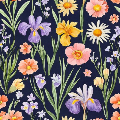 Soft Pastel Daisies & Irises Duvet Cover